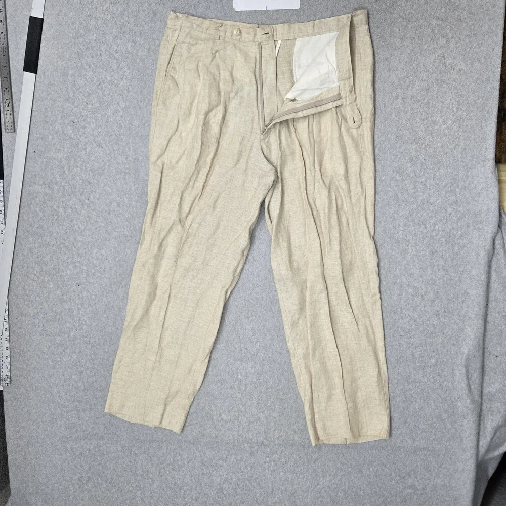 VINTAGE Natural Issue By Feldini Men Pants 36X29 Beige Linen Modernized 28